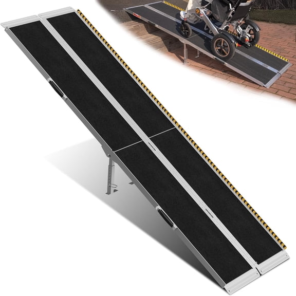 VNN 8ft Wheelchair Ramp with 4 Support Legs, Seamless Portable Aluminum Heavy Duty Non-Slip Mobility Scooter Threshold Ramps for Home Steps & Stairs, 800lbs Capacity