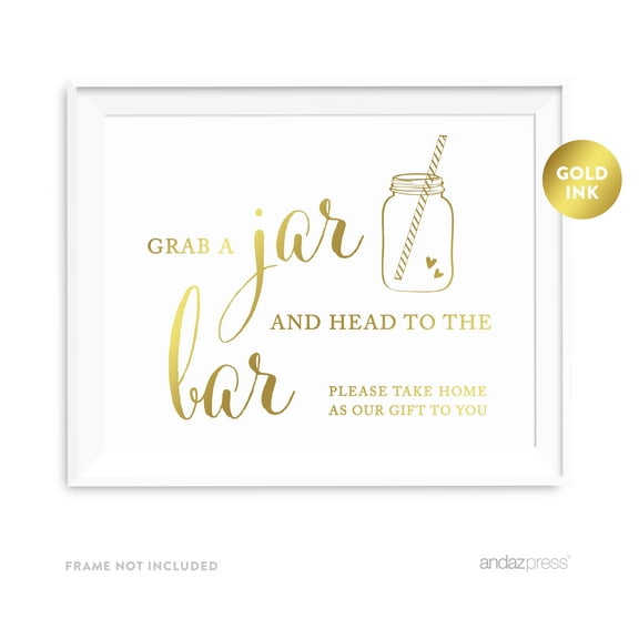 Mason Jar - Take Home Metallic Gold Wedding Party Signs