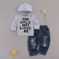 thumbnail image 1 of Baby Boy Hooded Sweater + Jeans, Letter Print, Elastic Waist Hole Design Spring Clothing, 1 of 6