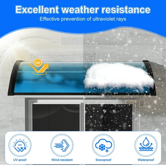 Happydeer 31.5x47 Inches Doors Awning, Window Awning Canopy Exterior with Plastic Steel Bracket, Aluminum Alloy Mounting Poles, UV, Rain, Snow Protection Awning for Door, Blue