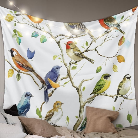 Bird Leaf Small Tapestry for Bedroom Wall Hanging Tapestry, Spring Summer Tree Branch Farmhouse Retro Ceiling Backdrop Tapestries Poster Blanket Wall Decor for Teens Room Living Room Dorm 23" x 28"