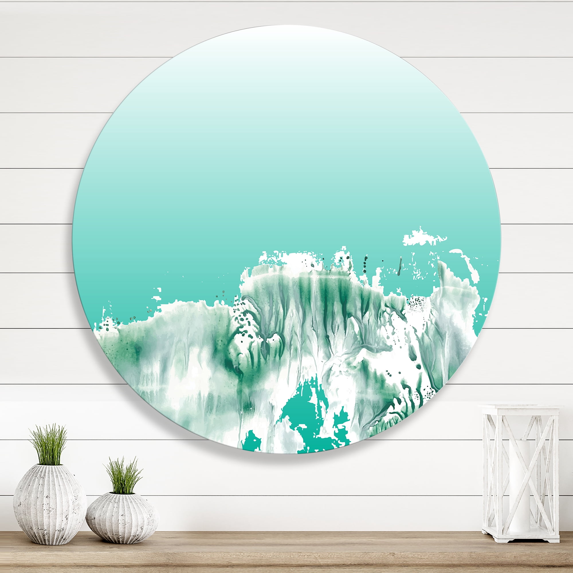 Designart 'Auquamarine Landscape Turquoise Splashes' Traditional Circle Metal Wall Art 23x23 - Disc of 23