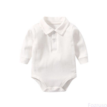 Fozruso Baby Boys Girls Pure Color Long Sleeve Lapel Bodysuit Girls Jumpsuit Romper Sizes 3-6 Months