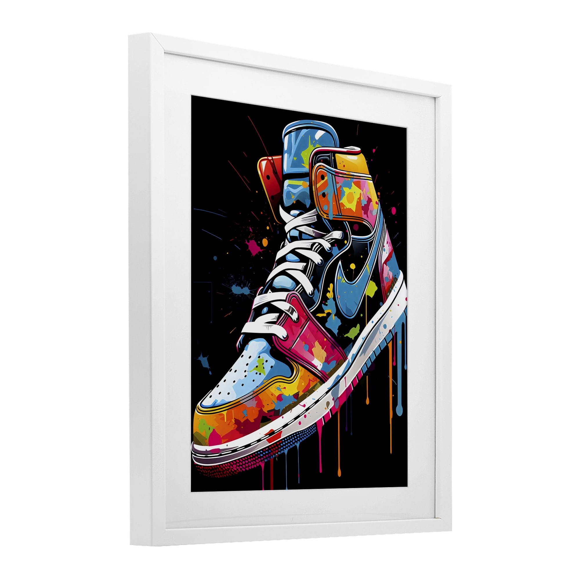 Stupell Industries Graffiti Sneaker on Black White Framed Print Under Glass, design by Creative Studio
