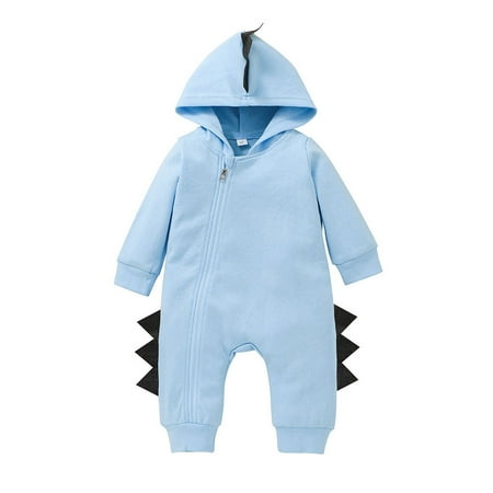 

QWERTYU Newborn Infant Baby Toddler Hooded Dinosaur Zip Up Jumpsuit for Girl Boy Cotton Winter Warm Clothes Romper 0-24M Blue 74