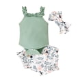 thumbnail image 1 of FAOWME Girls Sleeveless Ruffles Ribbed Bodysuit Onesie Floral Prints Shorts Headbands Outfits Green 3-6 Months, 1 of 6