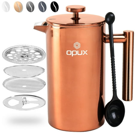 OPUX Insulated French Press Coffee Maker | Stainless Steel Double Wall 4 Cup Coffee Press Pot with 4 Layer Filters for Pour Over Brewing | 34 fl (Best Temperature To Brew Coffee French Press)