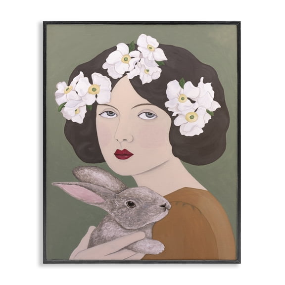 Stupell Industries Eclectic Woman And Rabbit Floral Black Framed Giclee Art, 11 x 14, by Sally B