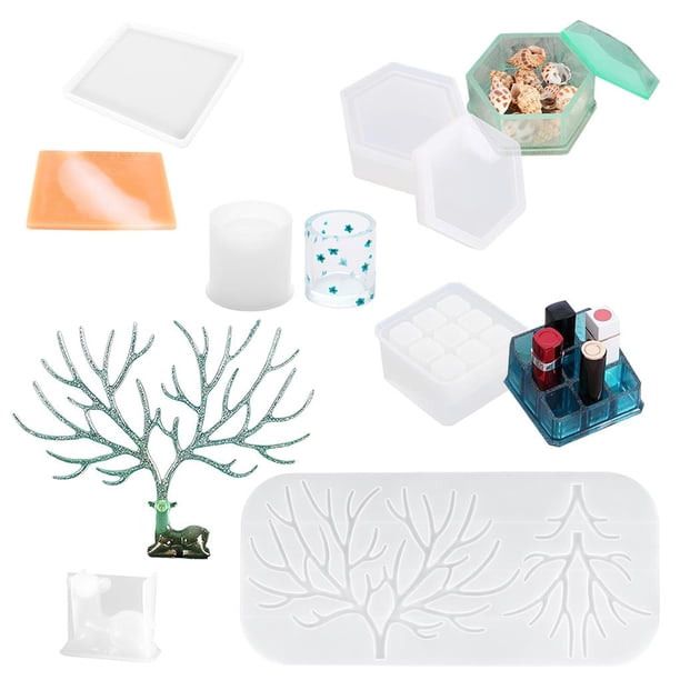 Paquete De Seis Moldes De Resina De Silicona, Molde De Resina Epoxi Diy Con Ciervo Y Asta, Caja De Lápiz Labial Con 9 Ranuras, Portalápices, Caja De Almacenamiento Hexagonal, Bandeja Grande Guardurnaity HA013933-00