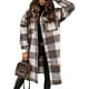 thumbnail image 3 of Chaqueta de cuadros de las mujeres de manga larga de la solapa con botones Camisas mezcla de lana Abrigo Casual Tops Outwear(Gris-M) Nituyy abrigo, 3 of 6