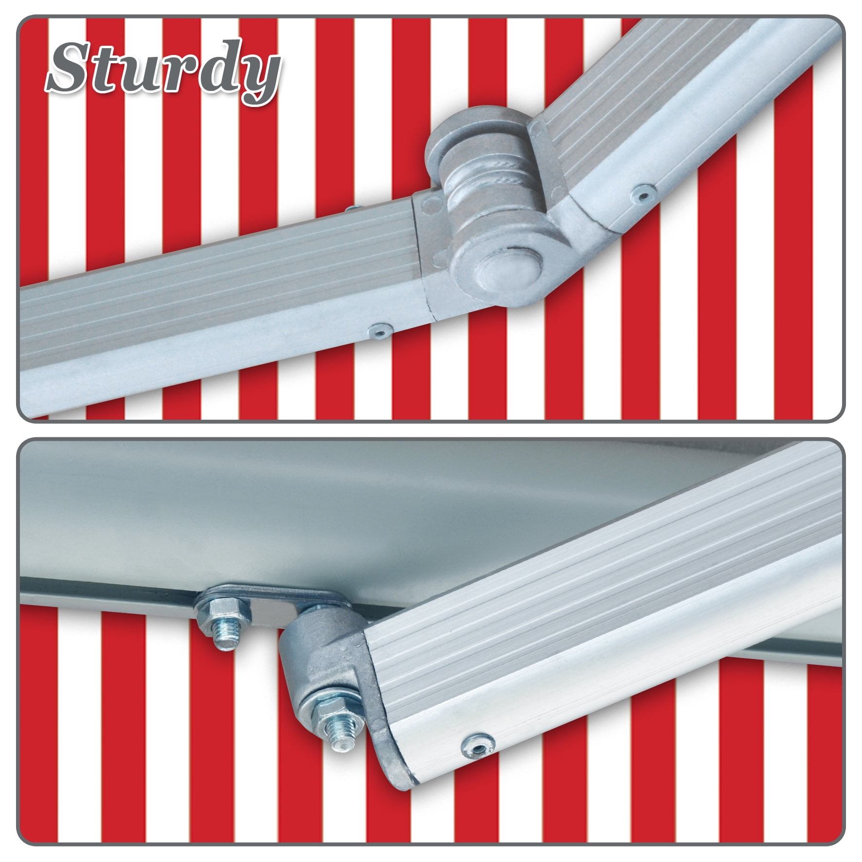 Sunny 12' x 8' Manual Retractable Patio Deck Awning Cover Canopy Sunshade (Red and White)