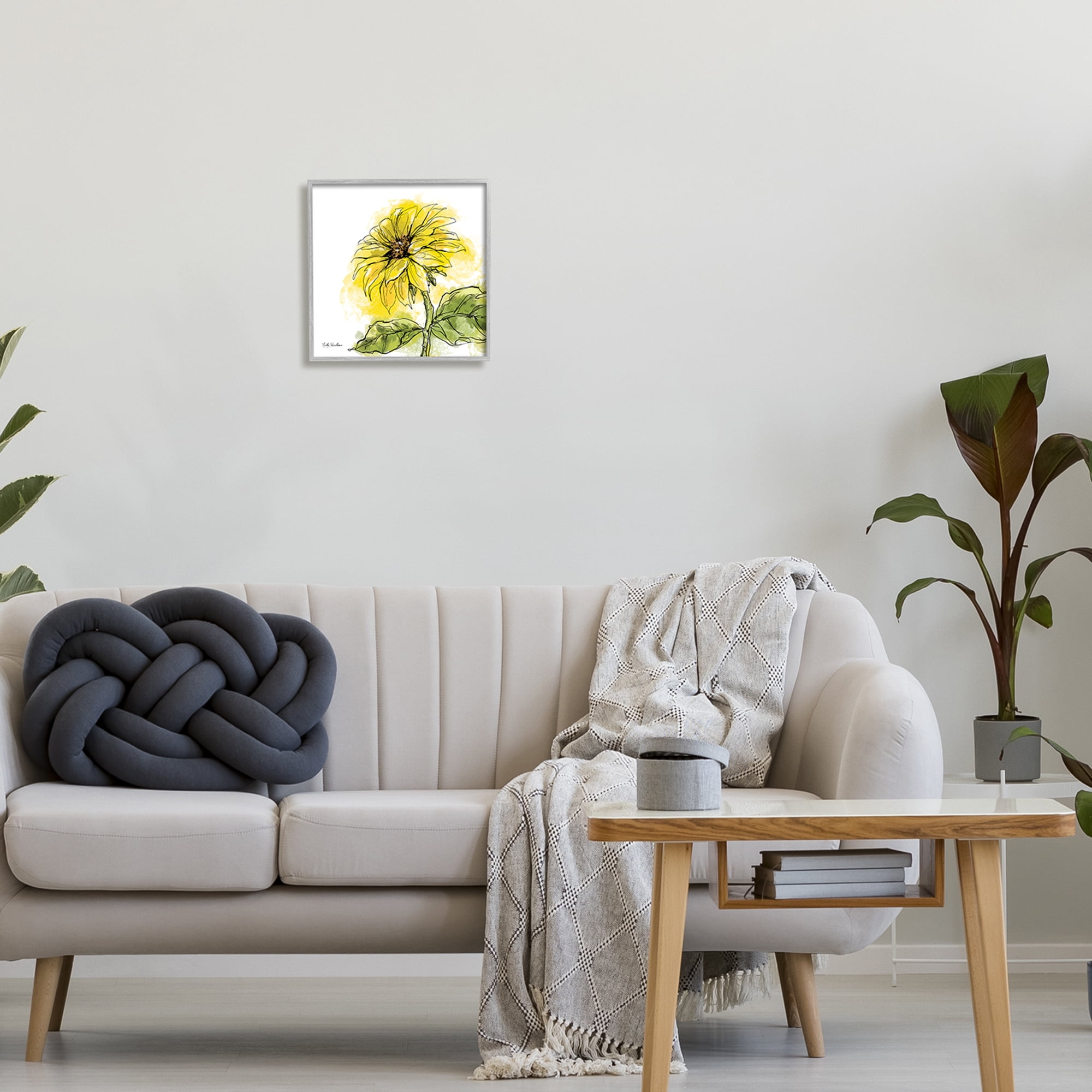Stupell Industries Modern Splash Sunflower Botanical & Floral Painting Gray Framed Art Print Wall Art, 12 x 12