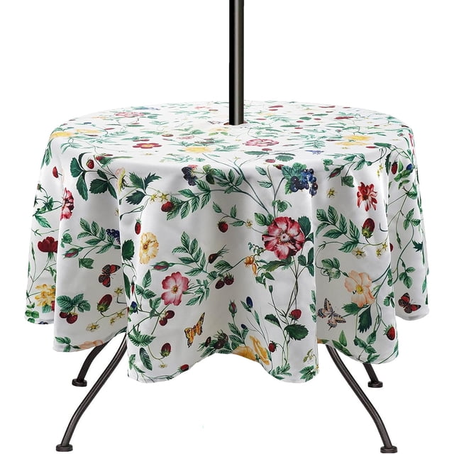 Outdoor Tablecloth,Wrinkle-Free Stain Resistant & Machine Washable Tablecloth with Umbrella Hole and Zipper, 60" Round-Zippered