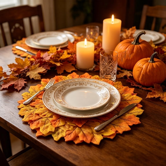 Kbndieu Fall Placemats Autumn Harvest Maple Leaf Placemats Thanksgiving Table Place Mats Decorations for Home Kitchen Dining Table Holiday Party Decor
