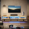 thumbnail image 4 of Bestier 70" LED TV Stand for TVs up to 75", Mid-Century Modern Entertainment Center with Sliding Glass Door, Media TV Console Table, White Maple, 4 of 11
