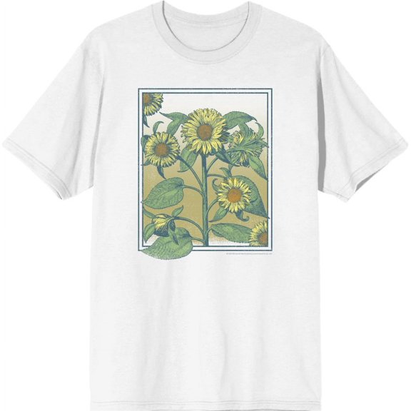 Natural World Sunflower Frame Men's White Crew Neck Short Sleeve Tee-Medium