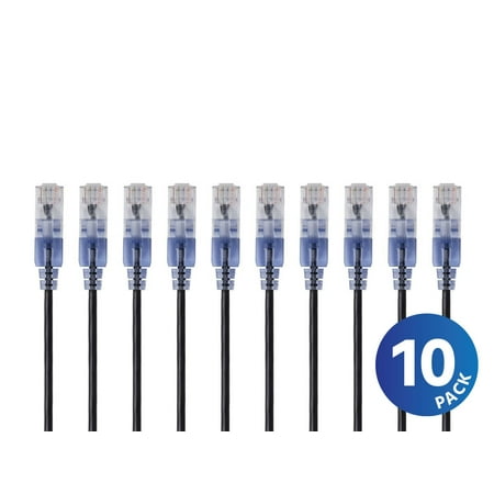 UPC: 0889028083932 | Monoprice Cat6A Ethernet Network Patch Cable – 20 Feet – Black | 10-Pack  10G – SlimRun Series