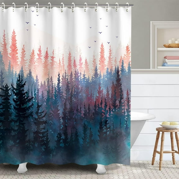 Stall Shower Curtain 36"x72" Inches Small Shower Curtain, Forest Mountain Shower Curtain Tree Shower Curtains for Bathroom, Nature Shower Curtain Hooks
