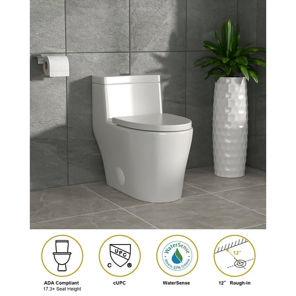 Toilet, Dcolora One Piece Toilet for Bathroom Dual Flush Seat Height 15.75" White Ceramic Toilet, ivory white 12" Rough-in Siphonic Flush, 29"x15"x26"