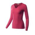 thumbnail image 2 of A2Y Women's Fitted Notched Neck Long Sleeve Thermal Knit Top Hot Pink S, 2 of 5
