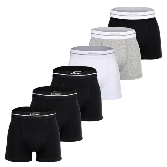 ellesse Bóxers para hombre, paquete de 6 - AMBRIA, bañadores, cintura con logotipo, color liso Negro (mono)/Negro/Blanco/Gris 2XL (XX-Large)