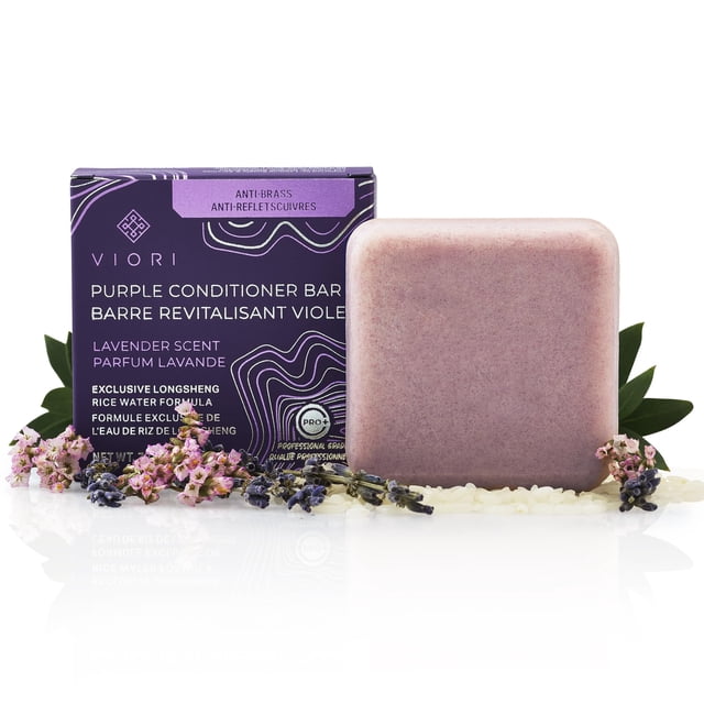 Barra acondicionadora Viori Purple - Hecha a mano con agua de arroz Longsheng e ingredientes naturales - Tónico para cabello rubio para neutralizar los tonos cobrizos