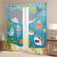 thumbnail image 2 of Manfei Cartoon Ocean Blackout Curtains, Kawaii Whale Shark Window Curtains Pack of 2 (38x45 Each), Bright Blue, 2 of 6