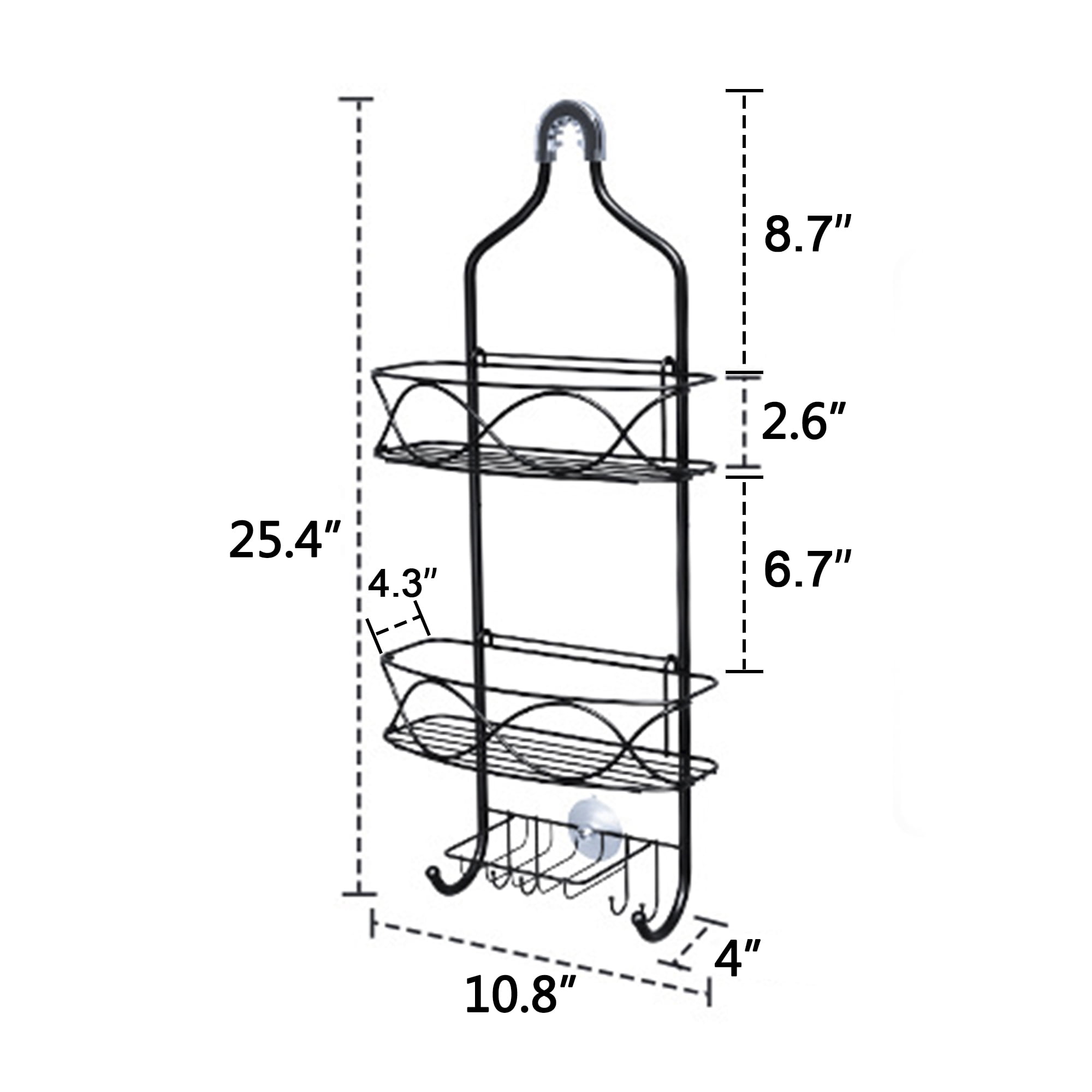 Hanging Shower Caddy Over Showerhead with Soap Holder and Hooks, 3-Shelf Bathroom Shower Organizer Storage Rack