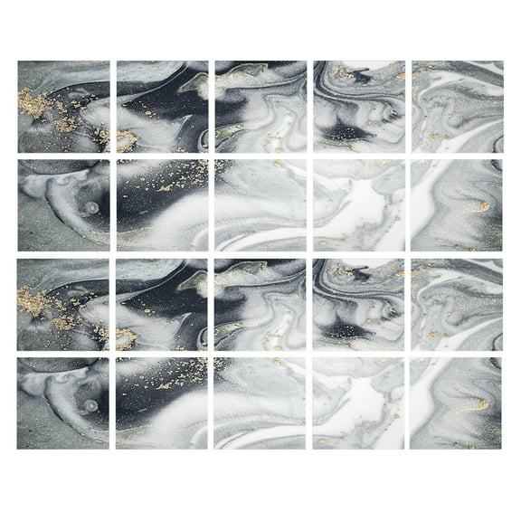 20Pcs/Set Waterproof Tiles Stickers 8x8in Gray Gold and Black Vinyl Marbling Tile Peel and Stick Decals Wall Kitchen DIY Decor