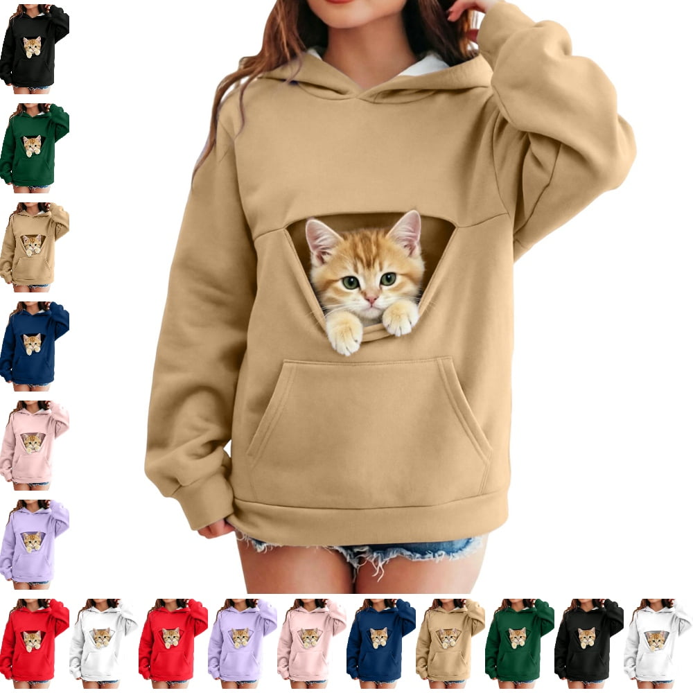 Bmisegm Girls Hoodie Pet Pouch Hoodie Long Sleeve Fleece Pullover with Pocket Casual Cozy Sweatshirt Top for Kids