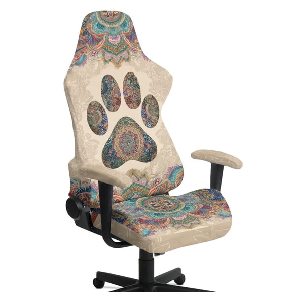 TSOVTHRID Paw Boho Mandala Floral Print Gaming Chair Slipcover Set of 4 with Armrest Covers Stretch Rotating Gaming Chair Protector Office Desk Chair Cover Cat Scratch Proof