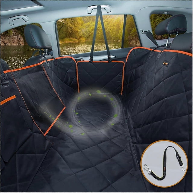 Dog Car Seat Cover for Car/Truck/SUV Backseat, Waterproof Dog Car Hammock with Mesh Window, Dog Seat Belt, Durable Pet Car Seat Cover, Scratch Resista