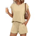 thumbnail image 2 of NMMUED 2 Piece Sets for Women 2 Piece Short Sets for Women Lounge Sets for Women Matching Pajama Set for Women Summer Outfits for Women, Khaki L, 2 of 7