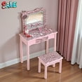 thumbnail image 2 of Tcbosik Pink Vanity Table Set in Zebra Pattern, Cute Cartoon Makeup Table with Lighted Mirror and Stool, Touch Sensor LED, Drawer Storage, Bedroom Furniture, 2 of 8
