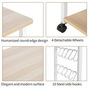 UBesGoo Kitchen Utility Cart, Microwave Table Stand, Rolling Small Kitchen Coffee Cart Organizer with Metal Frame, Vintage/Black, Light Beige/White