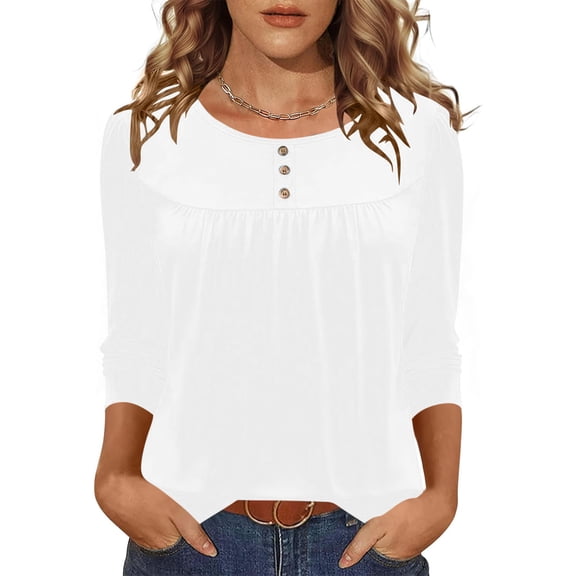 Diufon 3/4 Sleeve Tops for Women Soft Lightweight Scoop Neck Button T Shirts Trendy Spring Summer Tunic Blouse