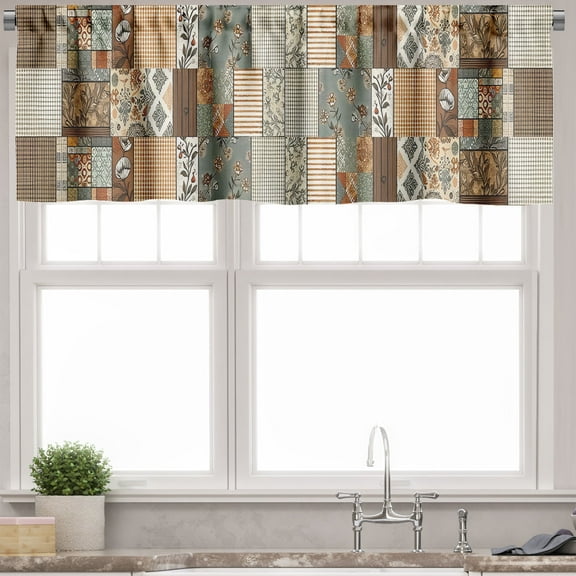 Ambesonne Cottagecore Valance Pack of 2, Modern Maximalist Leafy, 54"X12", Sand Brown Pale Teal