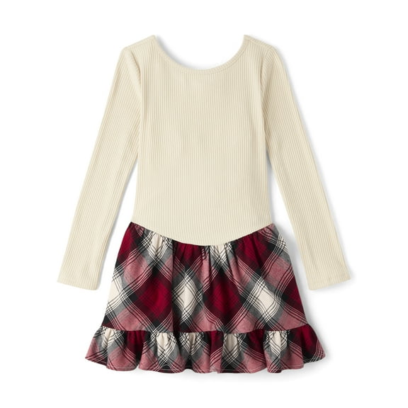 The Children's Place Girls Long Sleeve Ribbed Plaid Drop Waist Dress, Sizes XS-XXL