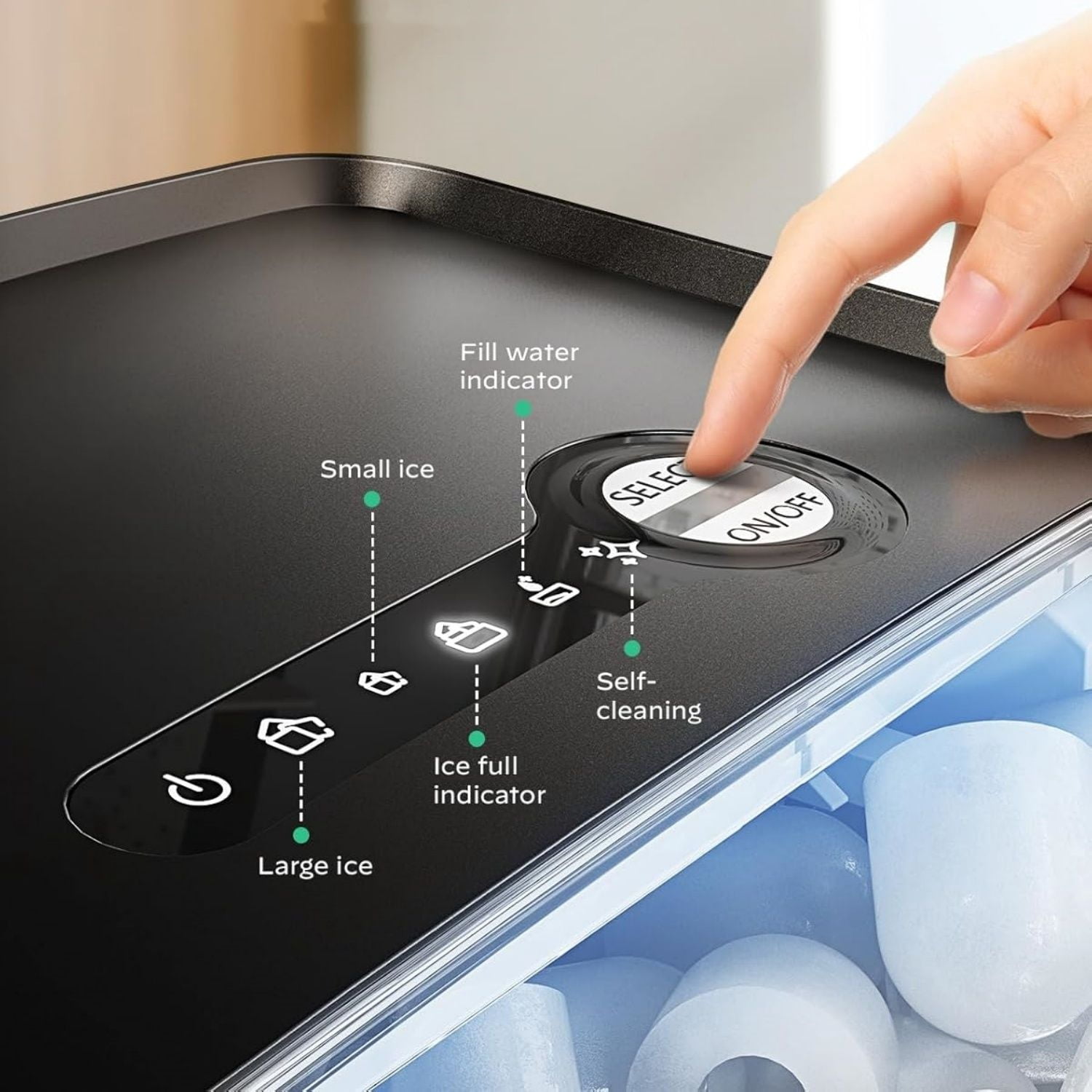 Countertop Ice Maker, 9 Cubes Ready in 6 Mins, 26lbs in 24Hrs, Portable Ice Machine with Self-Cleaning, 2 Sizes of Bullet Ice for Home/Kitchen/Party/RV, Black