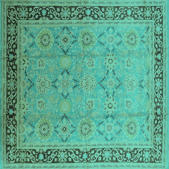 Ahgly Company Indoor Square Oriental Turquoise Blue Industrial Area Rugs, 8' Square