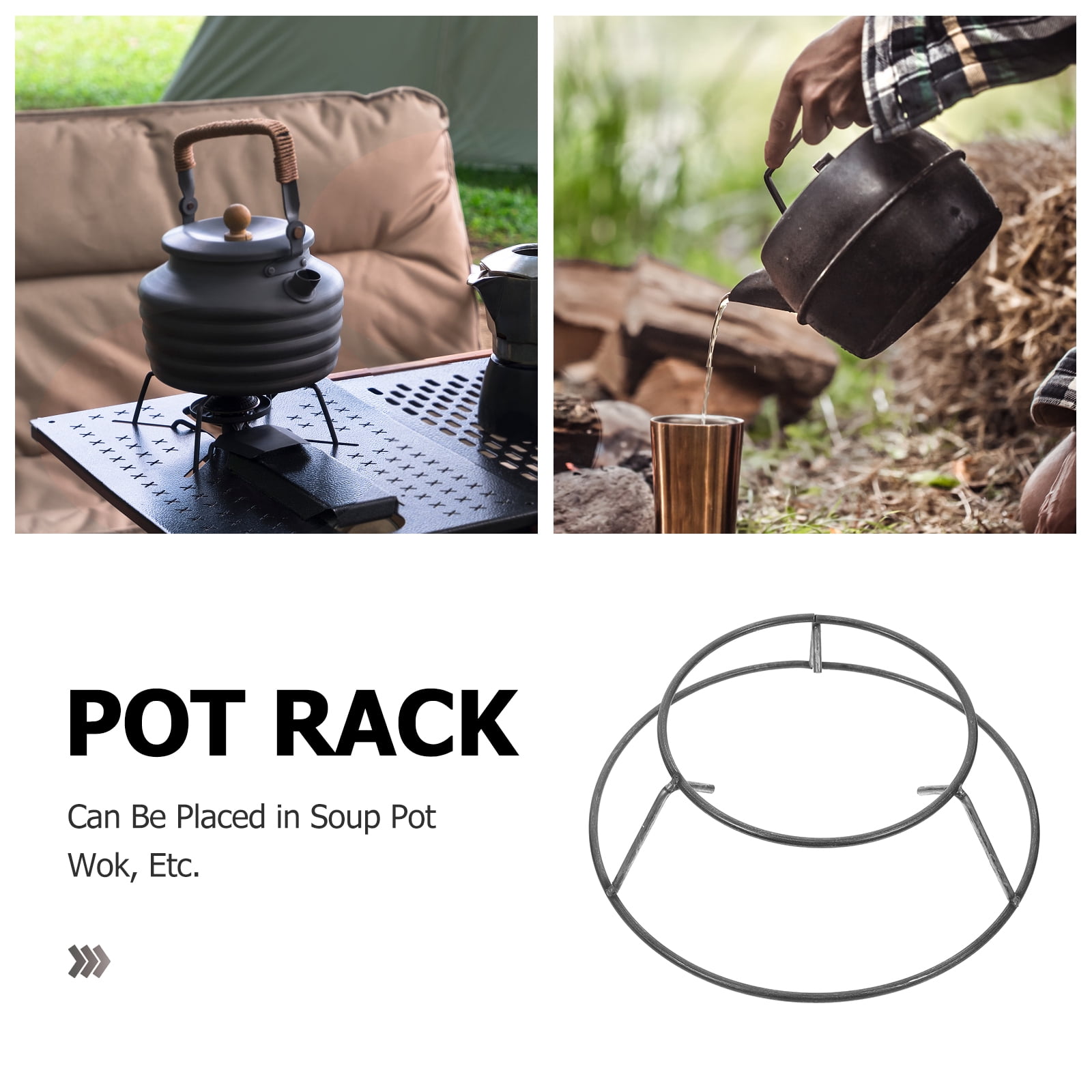 LOLIPPYY Portable Iron Pot Rack for Camping - Reusable Wok Holder, Gas Stove Stand, Fry Pan Support, Outdoor Cooking Accessory