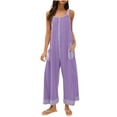 thumbnail image 3 of UVEASISHA Summer Casual Romers for Women Waffle Knit Sleeveless Wide Leg Pants Overalls Baggy Comfy Jumpsuits Purple S, 3 of 6