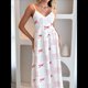 thumbnail image 5 of Vestido Bohemio de Verano 2025 para Mujer, Sin Mangas, con Estampado Floral y Fruncido Rojo XL, 5 of 8
