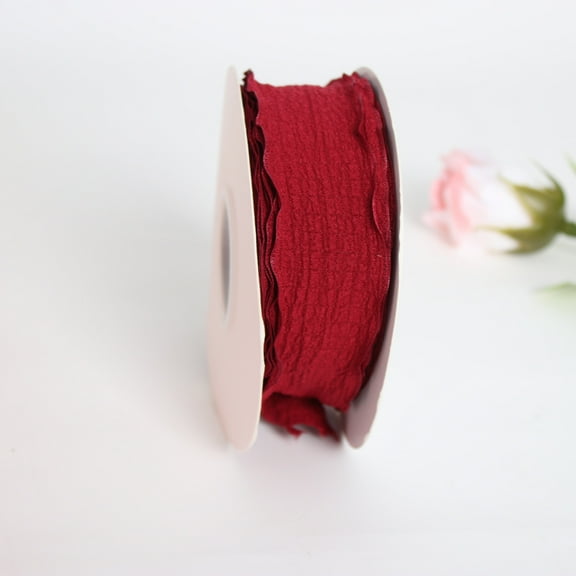 XmhyTop-A Dark Red Ruffle Ribbon 9 yards Polyester Trimming Ribbon, Wrinkled Wave Edge for Christmas & Wedding Decor,Width: 4cm