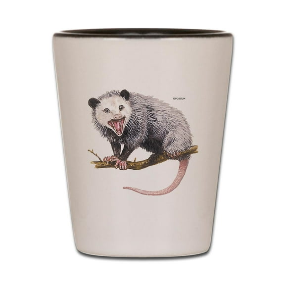 CafePress - Opossum Possum Animal - White/Black Shot Glass, Unique and Funny Shot Glass