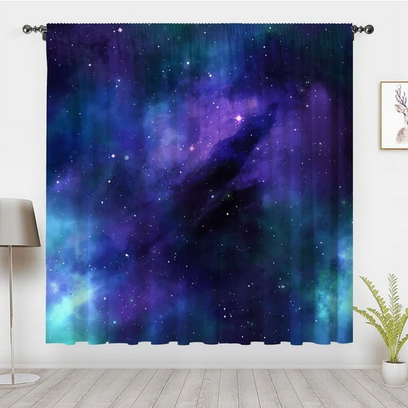 Galaxy Outer Space Nebula Window Curtains Purple Pink Blue Universe Swirl Fantasy Starry Stars Printed Window Drapes Treatments for Bedroom(Rod pocket)
