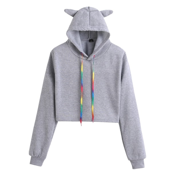 Gibobby Blusas De Niñas Sudadera con capucha para niña con orejas de , manga larga, informal, (Gris, 12-14 Años)