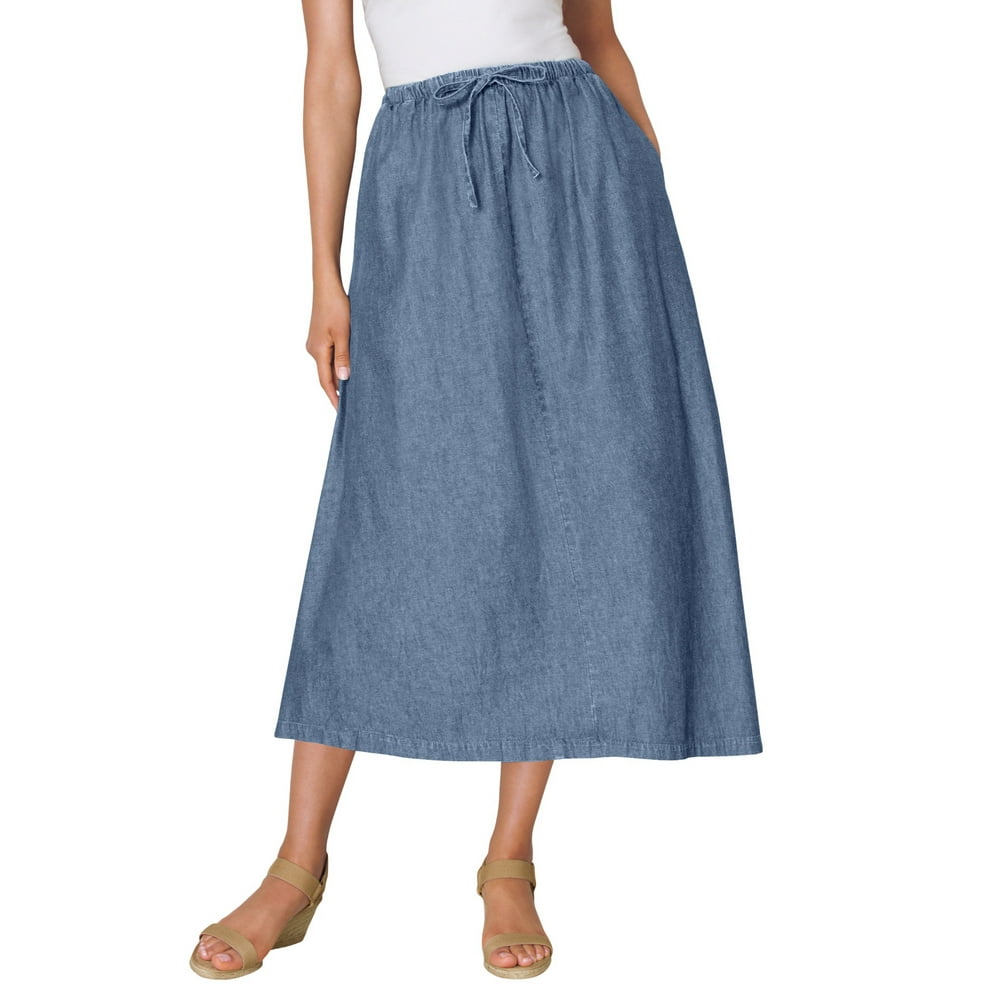 Woman Within - Woman Within Women's Plus Size Petite Flared Denim Skirt ...