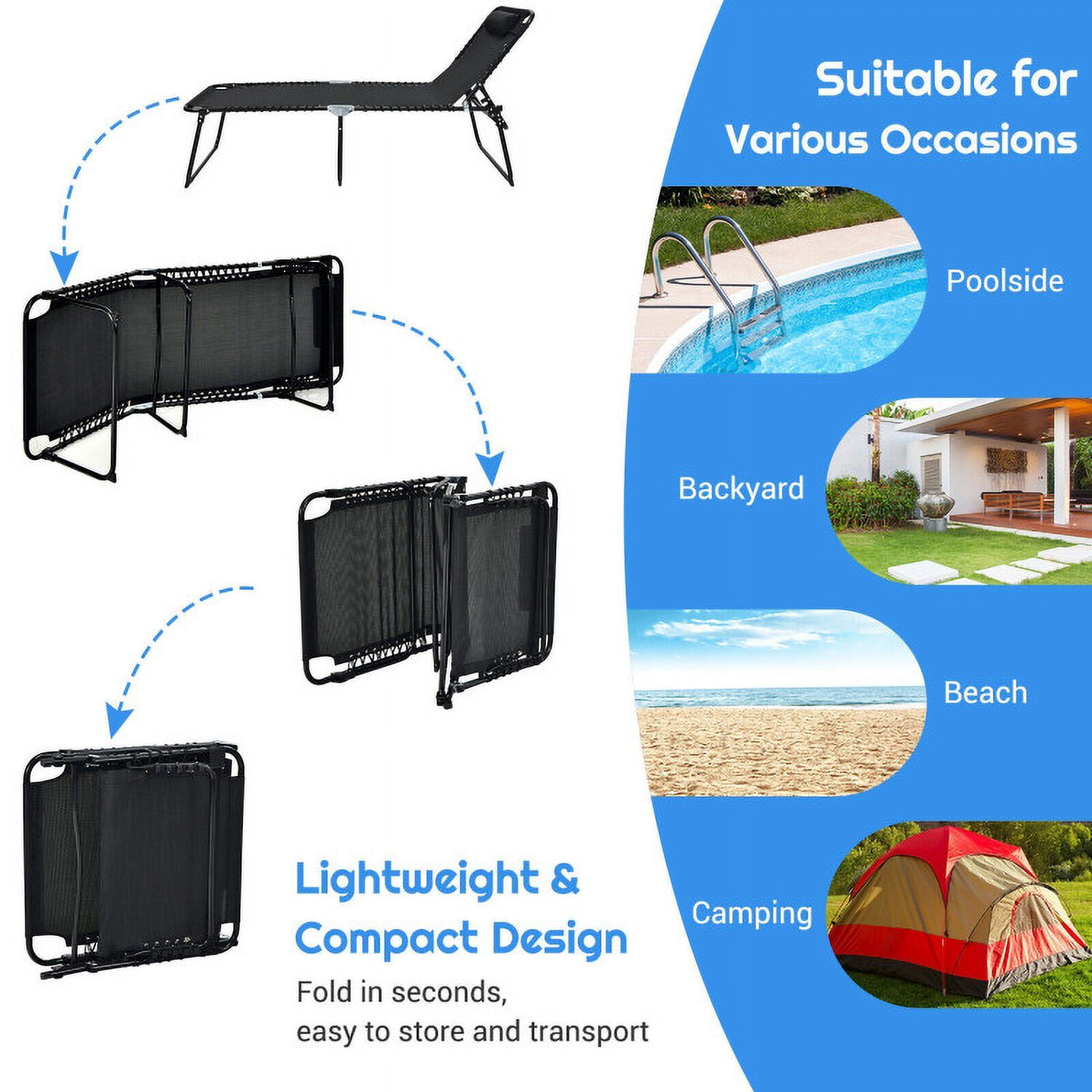 Aimee Lii 4 Position Folding Lounge Chaise with Adjustable Backrest and Footrest, Patio Loungers, Black Aimee Lii 4 Position Folding Lounge Chaise with Adjustable Backrest and Footrest, Patio Loungers, Black
