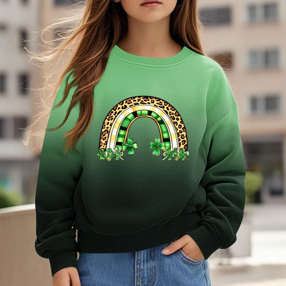 Oxodoi Kids St. Patrick's Day Shirts Girl Graphic Shirts St Patty's T-Shirt Long Sleeve Tops